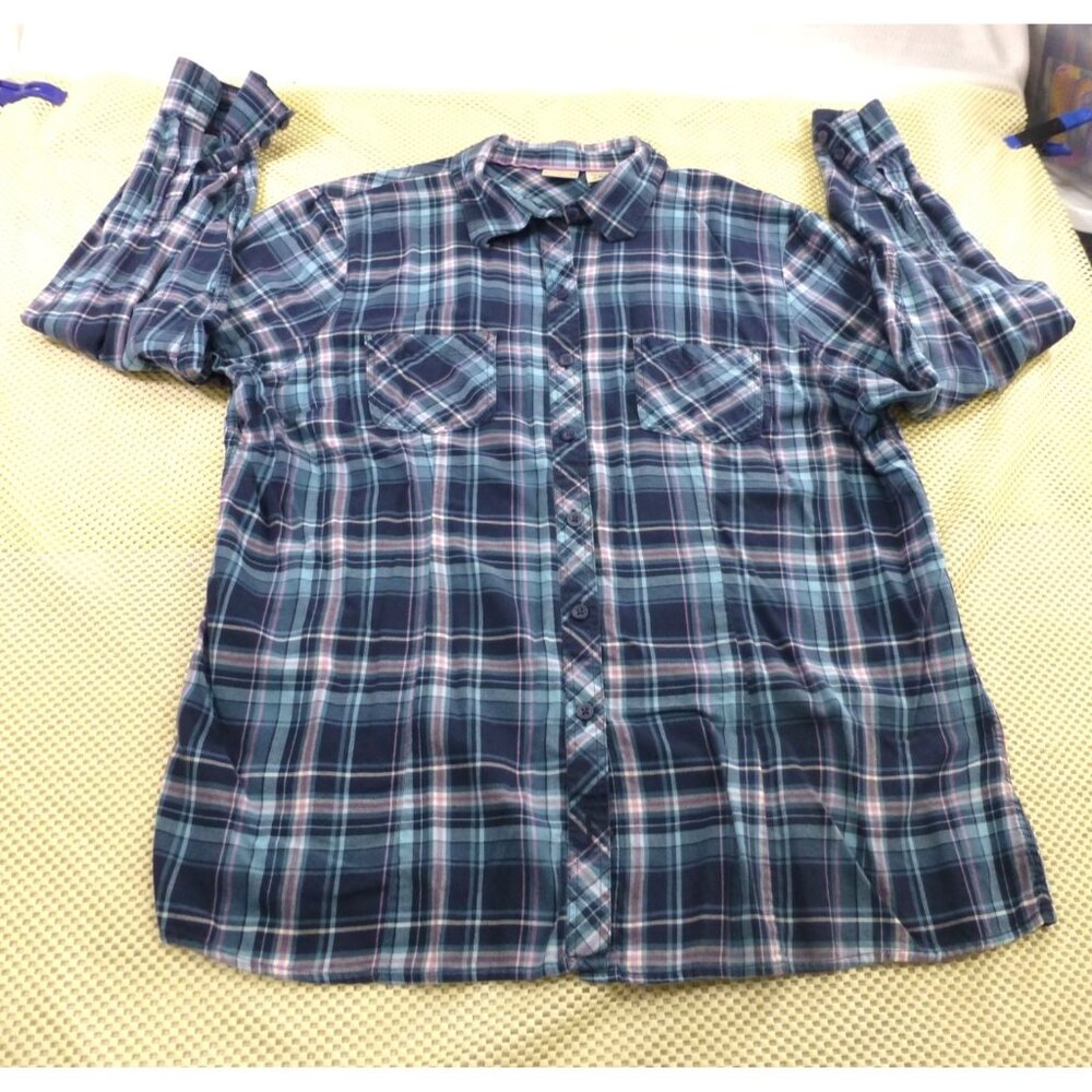 L.L. Bean Mens Plaid Long-Sleeve Button-Up Shirt Blue Purple L Regular Cotton